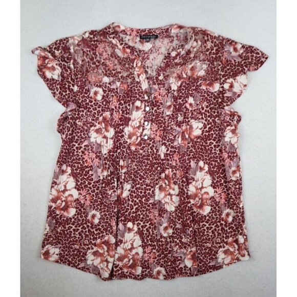 AVA & GRACE - MAROON RED FLORAL LEOPARD PRINT STRETCH KNIT TOP LACE TRIM - PXL - Picture 1 of 7